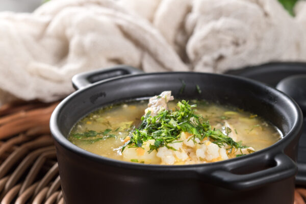 barley soup with vegetables and chicken.